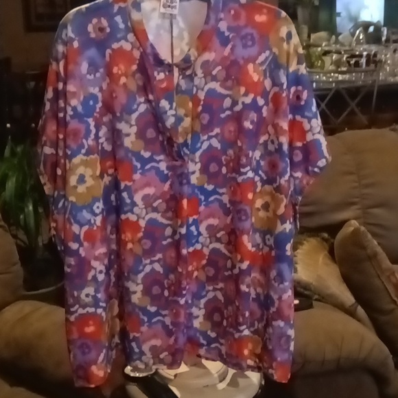 ZIG ZAG SRIPE floral multi-colored blouse w pleated front & elastic cuffs Sz OS - Picture 5 of 10